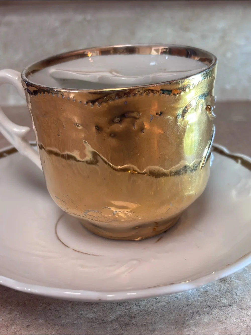 Victorian Ornate Mustache Cup With Saucer Set Mold# 28 German late 1800’s